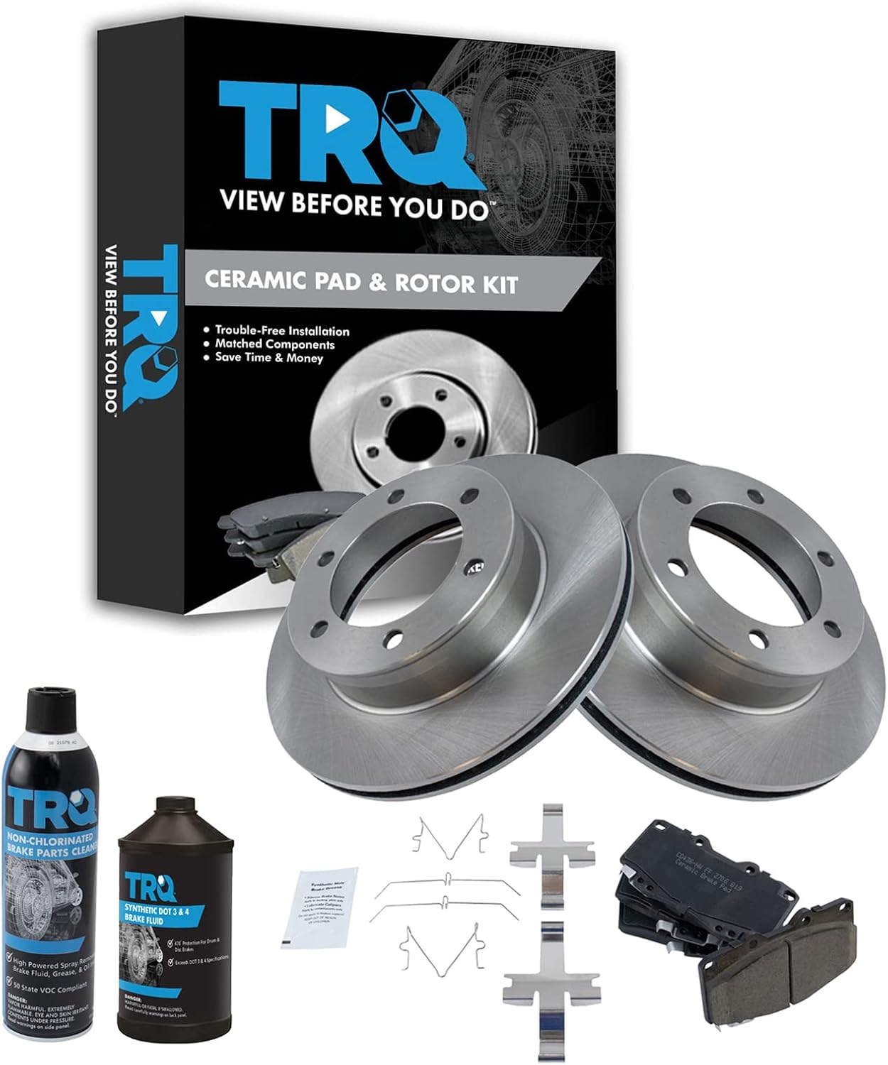 TRQ Front Brake Pad & Rotor Kit Brake Chemical Kit Brake Pads Brake Rotor Ceramic Compatible with 2001-2002 Toyota 4Runner 1995-1998 Tacoma