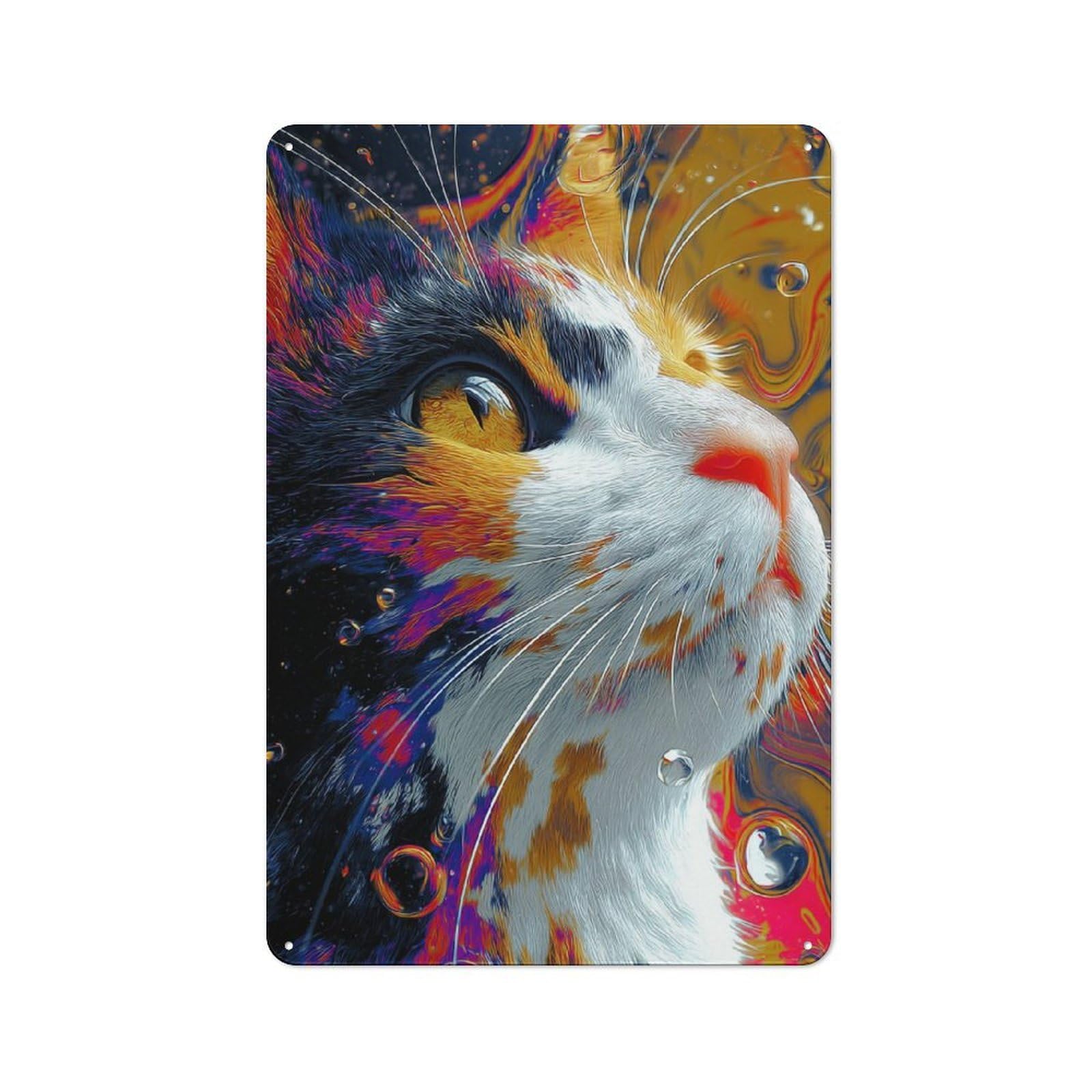Junmoney Colorful Cat Portrait -4 Vintage Tin Sign 30X20cm For Dining Room Or Kitchen, For Themed Interiors In Kitchens And Dining Spaces