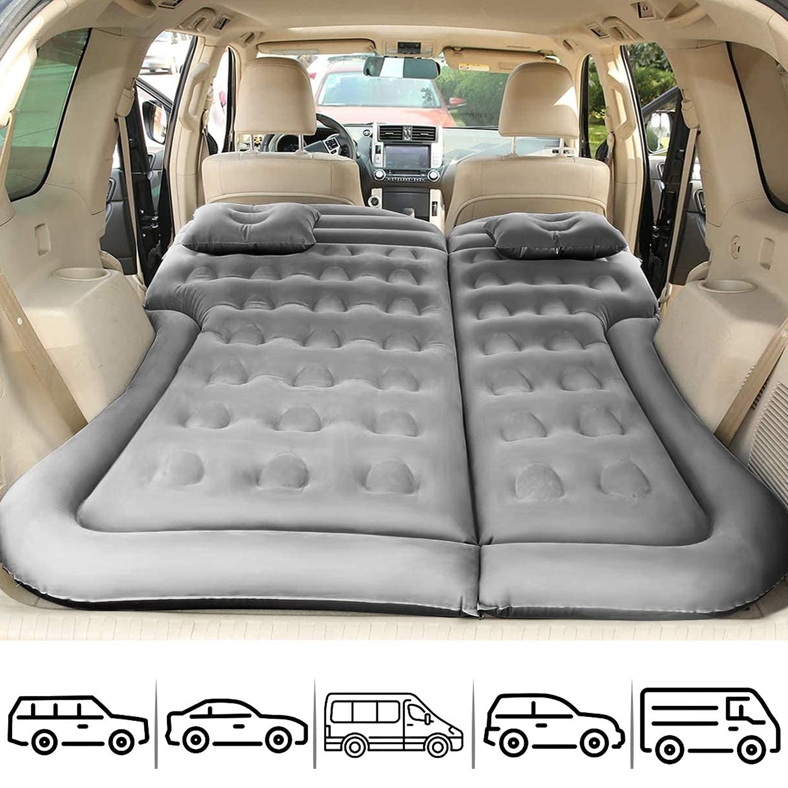 Cryfokt Materac Dmuchany Elektryczna Pompa Inflatora Powierzchnia Flokująca do SUV MPV RV Travel Outdoor 174 X 126 Cm (GREY)