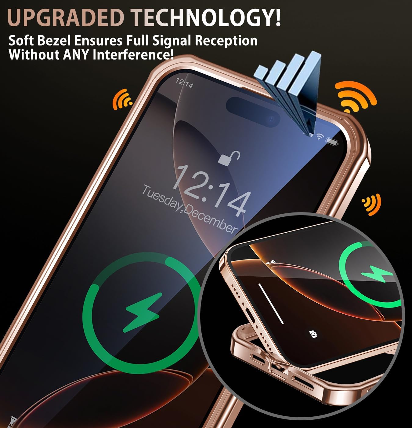 [CD Metal Ring Stand + Built-in Privacy Screen Protector] Magnetic Case for iPhone 16 Pro 6.3" [Soft Bumper Full Signal] [Compatible with MagSafe] 9H Glass Full Body Shockproof Clear Case, Desert Gold - Image 5
