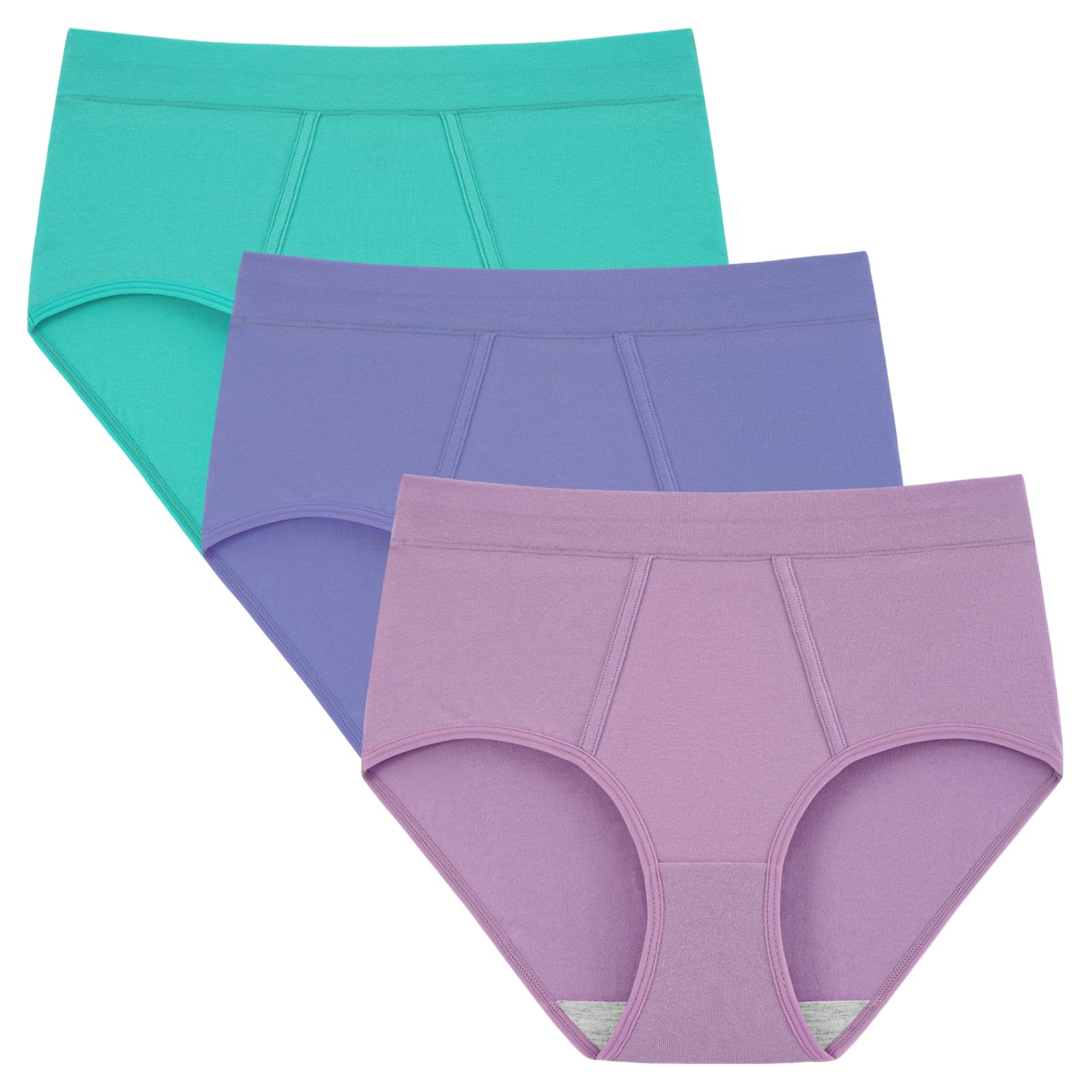 INNERSY Women's High Waisted Underwear Briefs Sporty Lines Briefs Cotton Panties 3-Pack