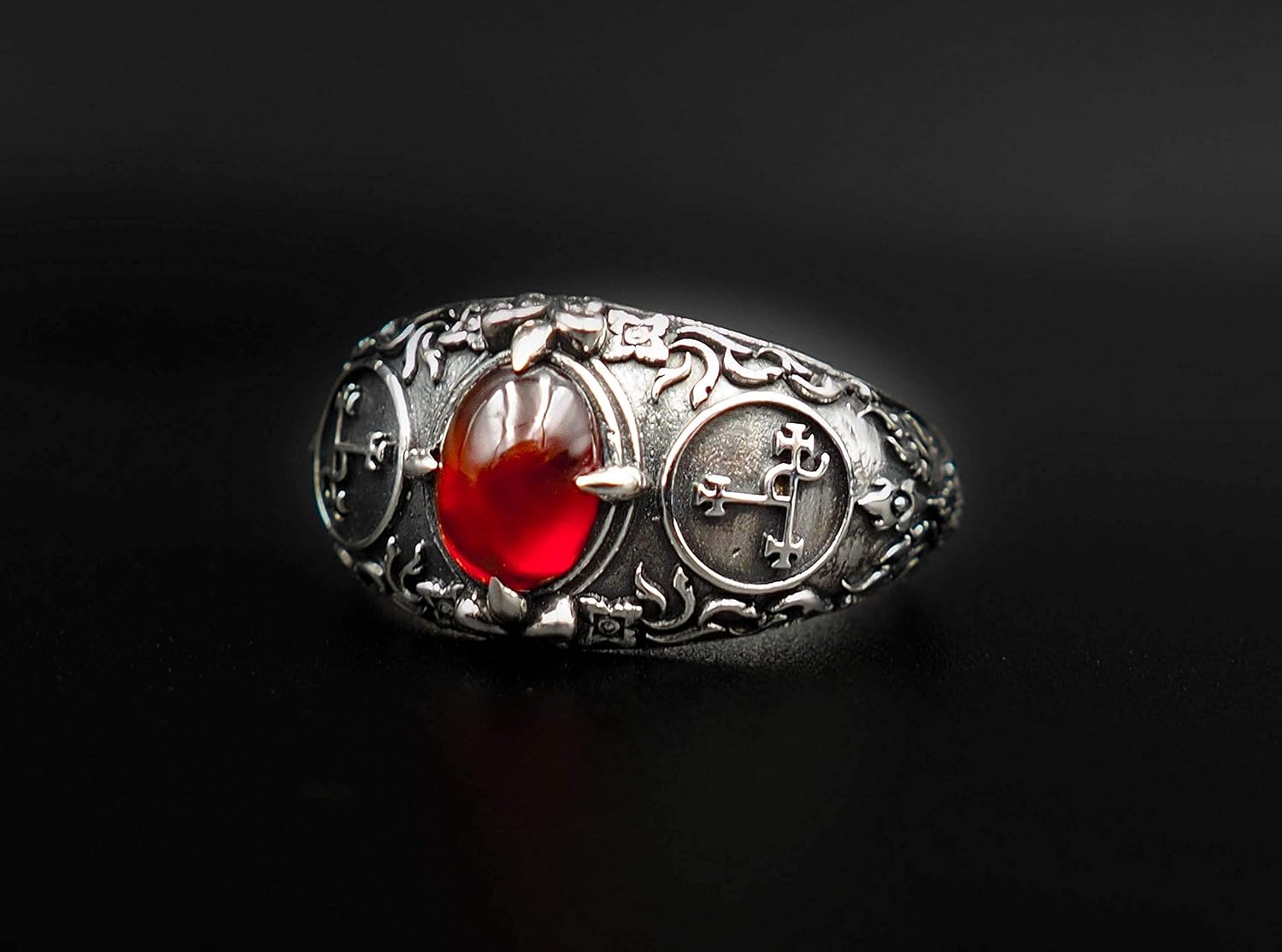 Garnet Seal Sigil of Lilith Ring for Women's and Men's Ring 925 Sterling Silver Size 6-15