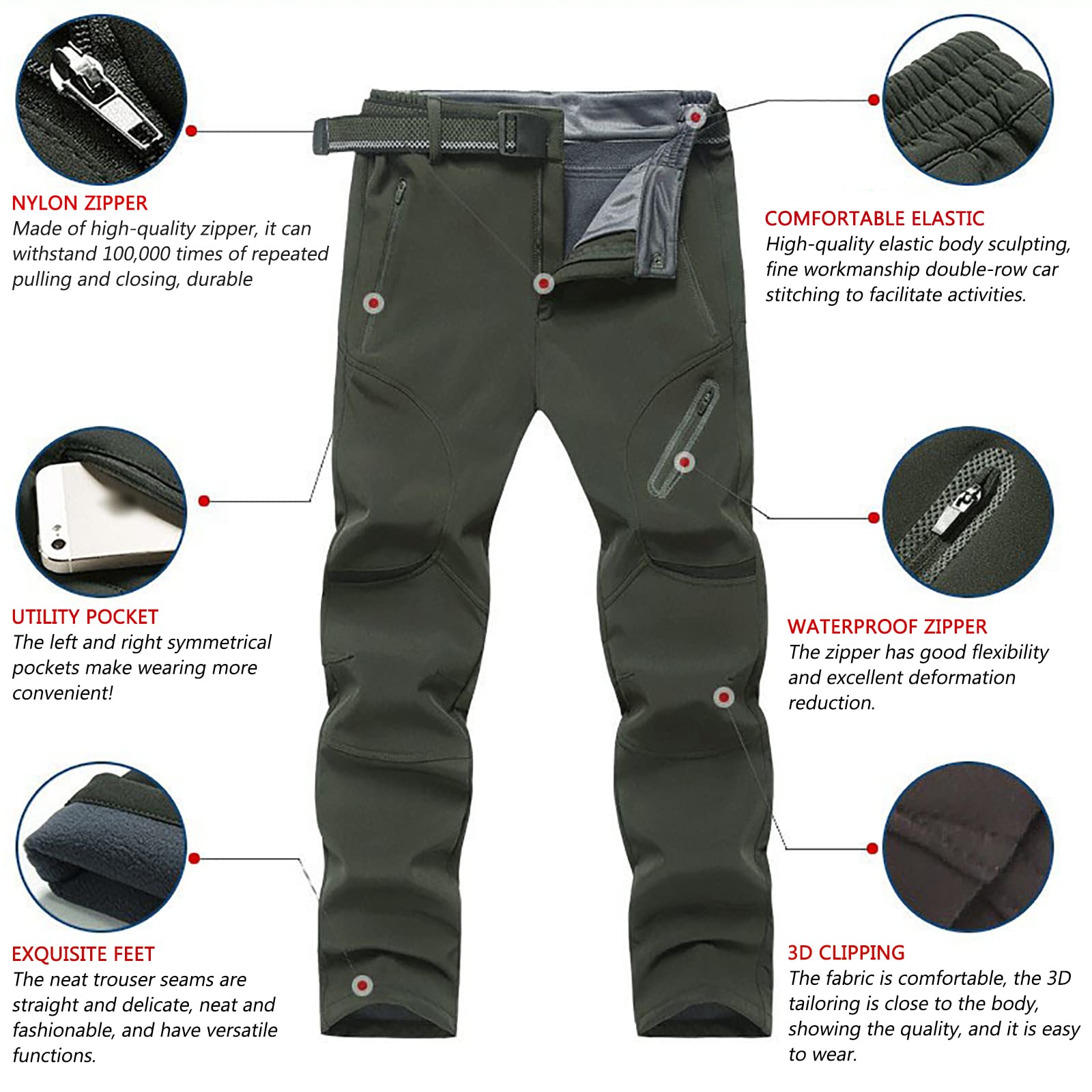 Hombres Trekking Pantalones de Nieve Impermeables Softshell Montaña Pantalones Invierno Calentar Escalada Senderismo Esquiar Aire Libre