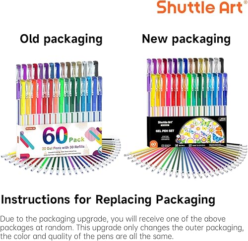 Miniatura 8 de Shuttle Art Bolígrafos de gel, paquete de 60 bolígrafos de gel, 30 bolígrafos de gel de colores con 30 recambios para adultos, libros de colorear,