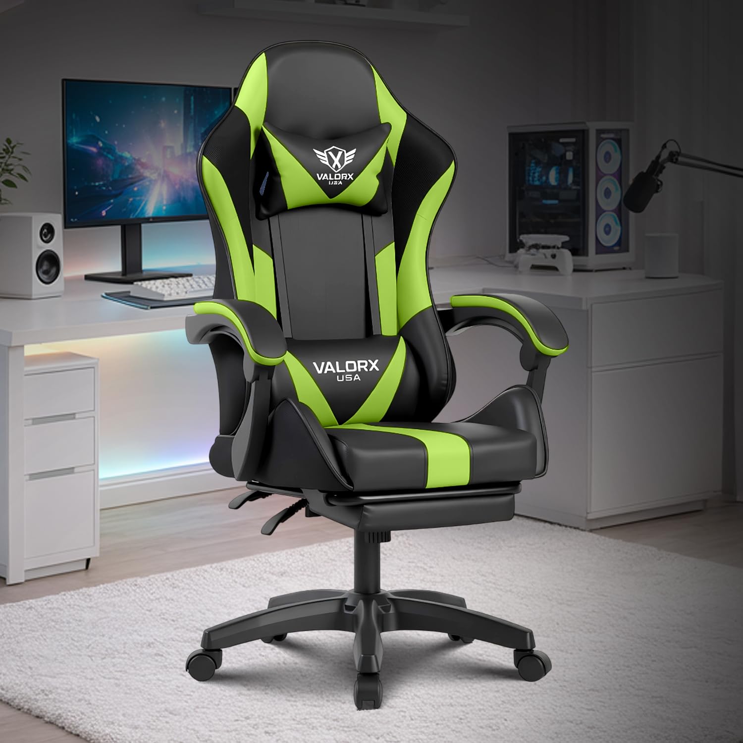 Warrior 2026 Edition Gaming & Office Ergonomic Chair | Vegan Leather | High Back 135° Recliner | Adjustable Height & Linkage Armrest | Lumbar Support | 360° Swivel | 3 Year Warranty, Green-image-35