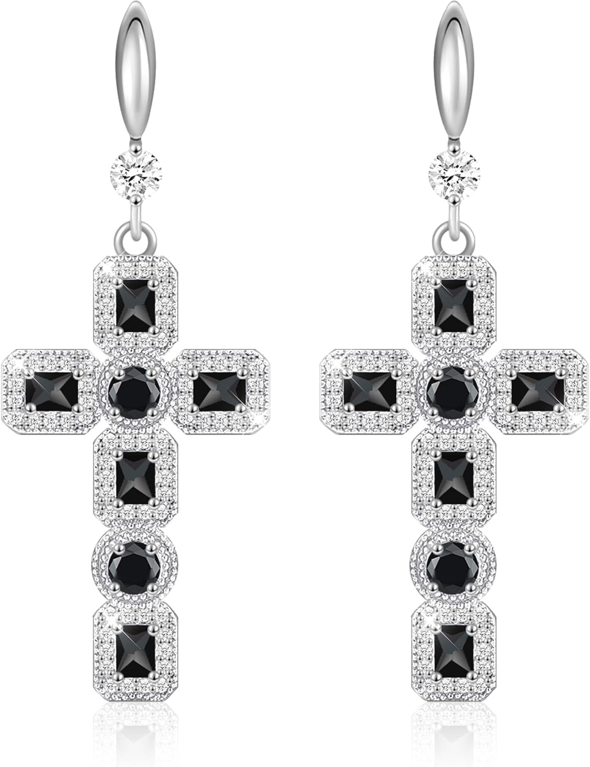 Linawe Cross Dangle Earrings for Women, Hypoallergenic Imitation Diamond Rhinestone Earrings, 14K Gold/Silver/Rose Gold Cubic Zirconia Cross Dangling Drop Earrings