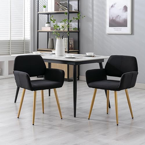 Miniatura 2 de Goujxcy Silla de tocador de tela, moderna silla de escritorio tapizada para niñas adolescentes, cómoda silla con brazo decorativo con patas de metal