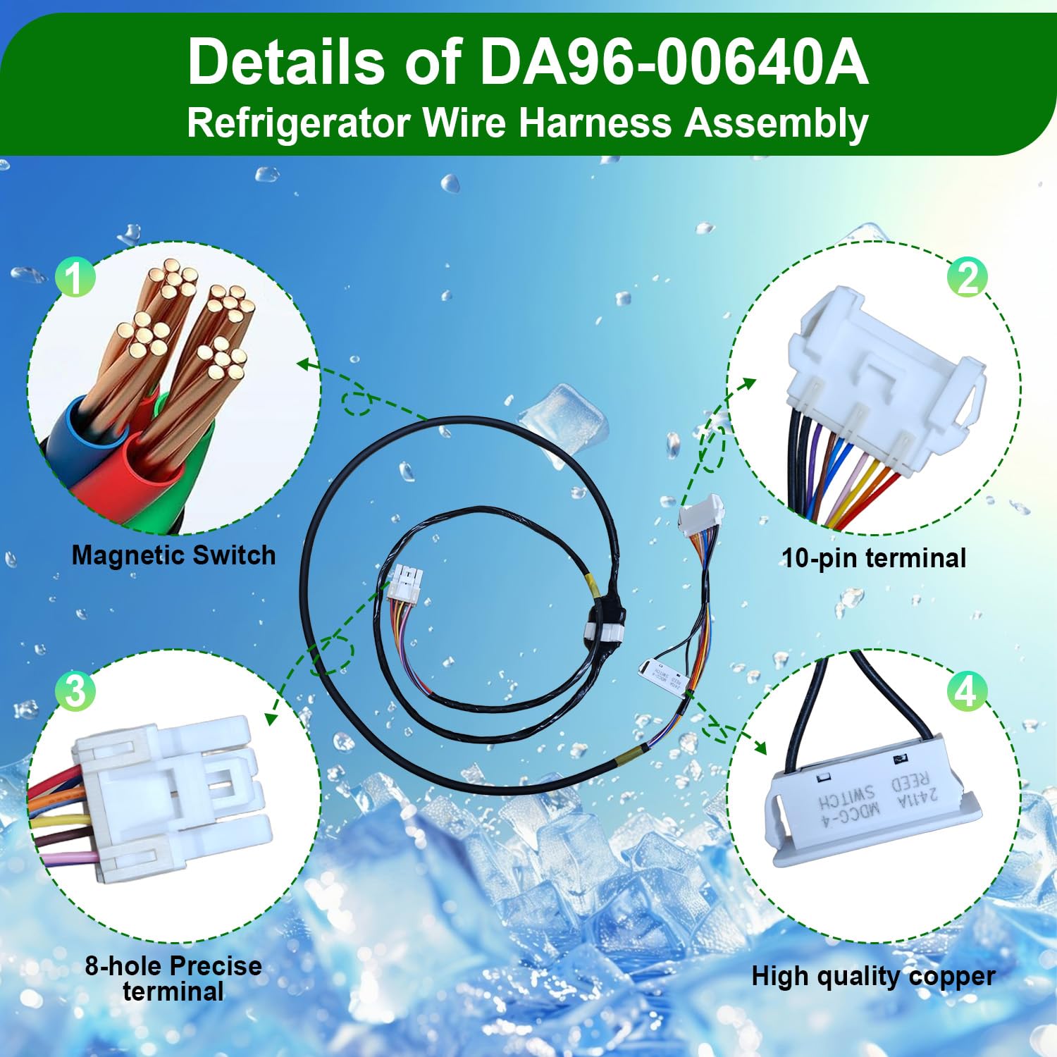 DA96-00640A Refrigerator Wire Harness Compatible with Samsung Refrigerators,Refrigerator Rail Assembly with Harness Replaces 3970367 AP5623877 PS4168713 EAP4168713