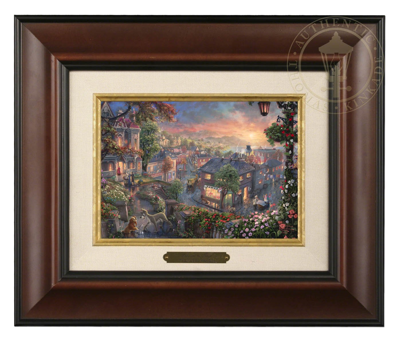 Thomas Kinkade Disney Lady and the Tramp Brushwork (Burl Frame)