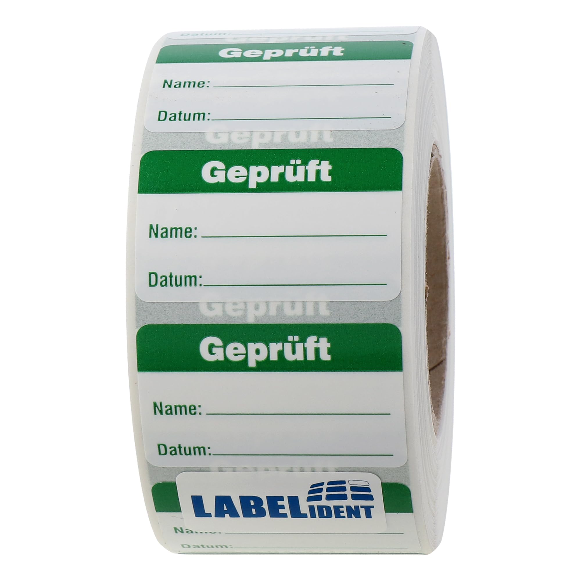 Labelident Qualitätssicherungsetiketten - Geprüft - 38 x 23 mm - 1.000 QS-Etiketten auf Rolle, PE-Folie (Polyethylen) weiß, ablösbar