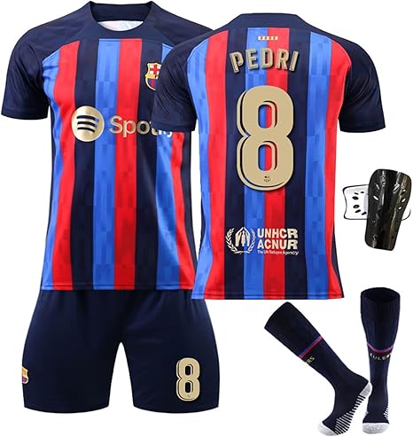 Amazon Co Jp サッカージャージセット ペドリ ユニフォーム 22 23 バルセロナ ホーム No 8 Pedri 背番号8 練習着フットボールジャージ 子供大人用 靴下と防具を持参する Size 28 スポーツ アウトドア
