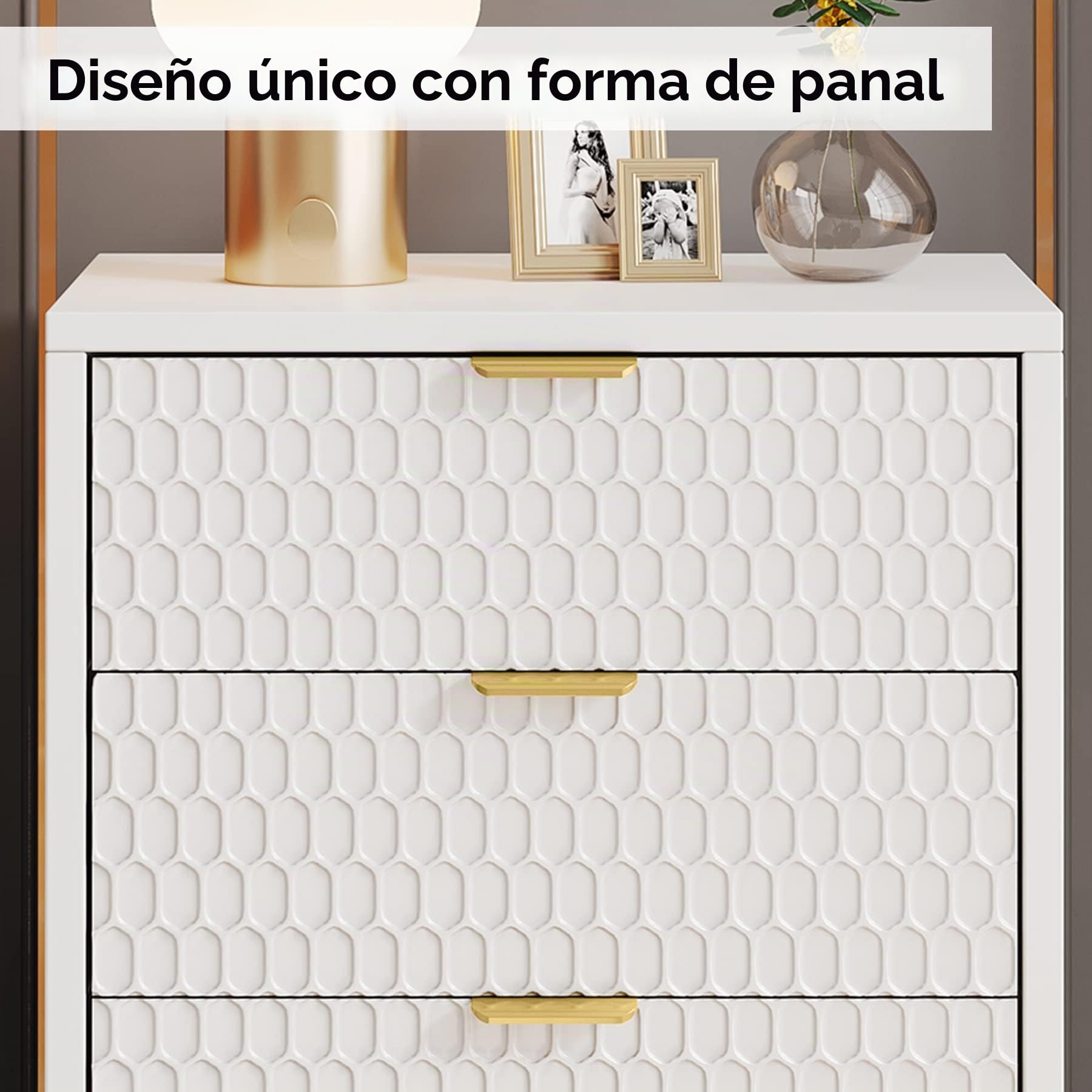 Tribesigns Mesita de Noche Moderna 2 Piezas, Mesa de Noche de 25.8 Pulgadas de Alto con 3 cajones, Mesa Auxiliar contemporánea con Almacenamiento para Dormitorio, Blanco/Dorado