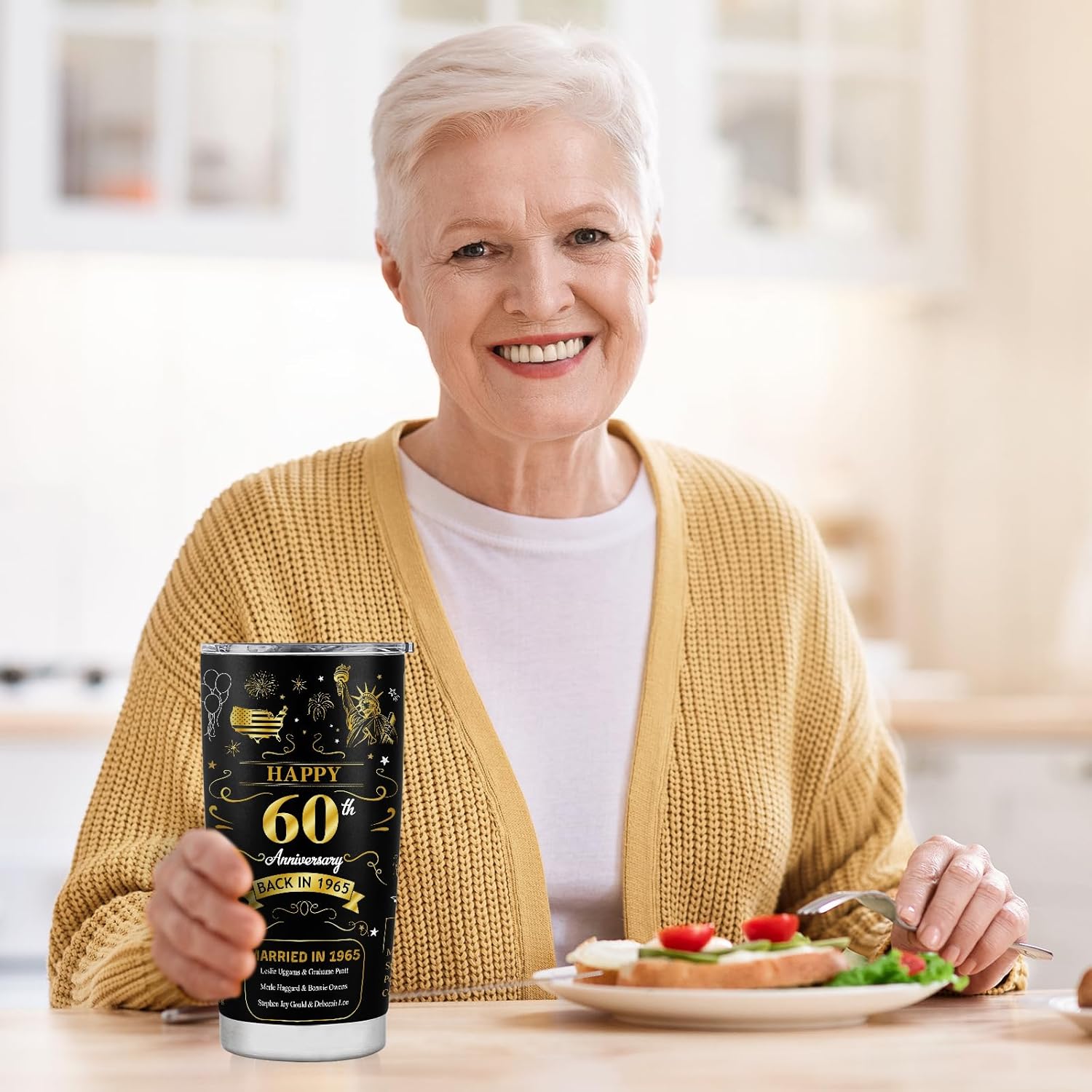 Happy 60th Anniversary Wedding Gifts for Men Women 60th Anniversary Tumbler 60 Years Wedding Gifts for Couple Wife Husband Back in 1965 Stainless Steel Vacuum Insulated Tumbler 20 oz - Image 3