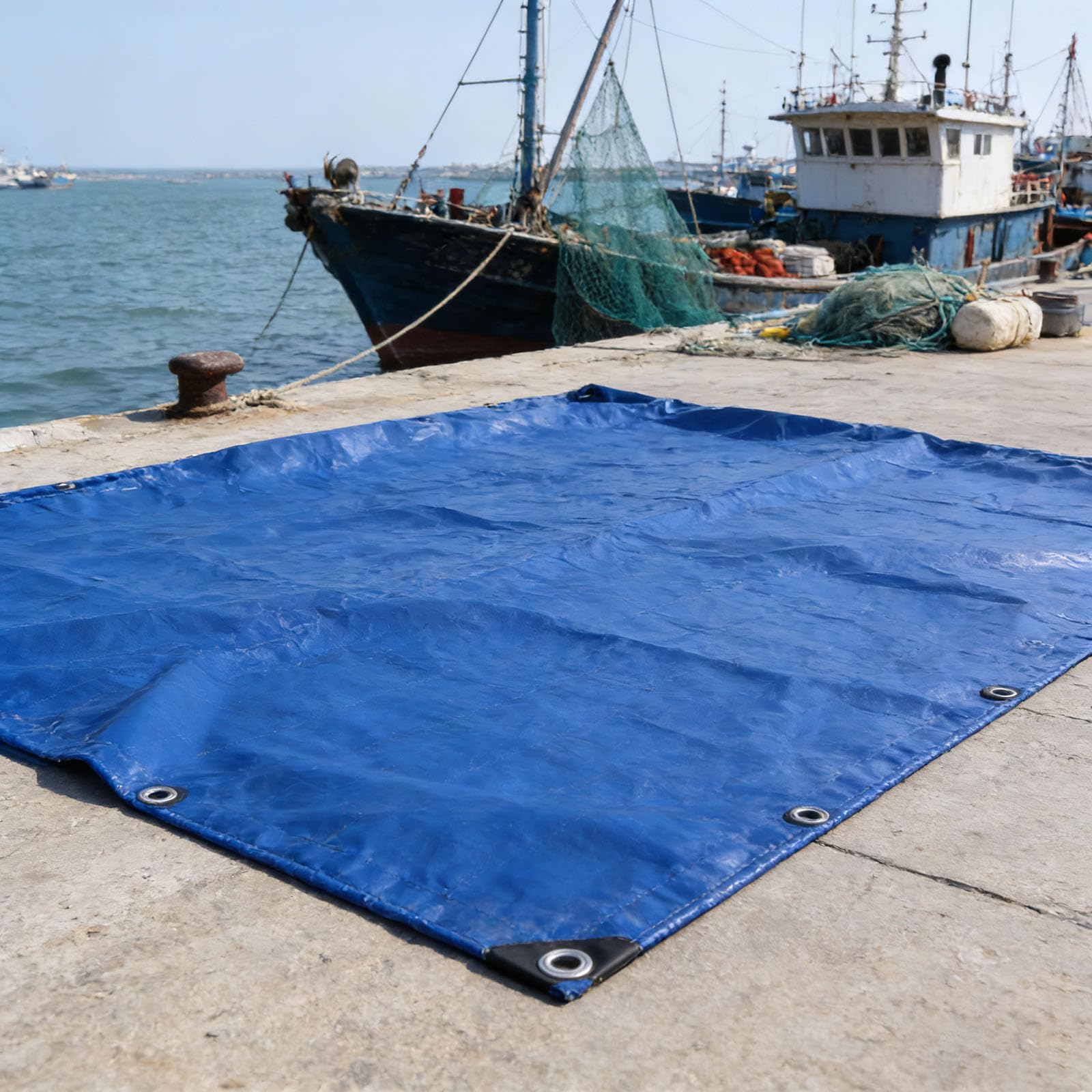 Lona impermeable azul heavy duty con esquinas reforzadas
