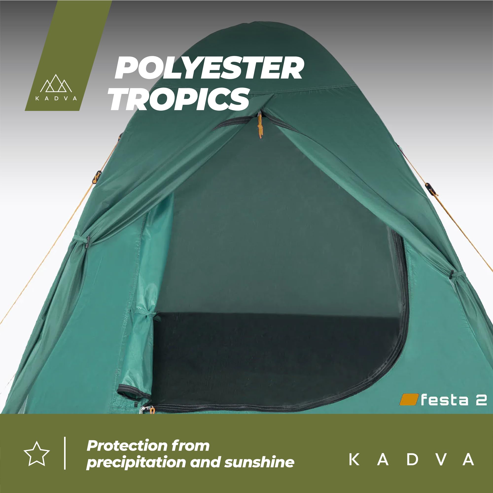 KADVA Tenda da campeggio Festa 2 Tenda 200 x 120 x 105 cm per 2 persone con zanzariera, impermeabile, struttura in fibra di vetro leggera e robusta, ideale per il campeggio e le escursioni