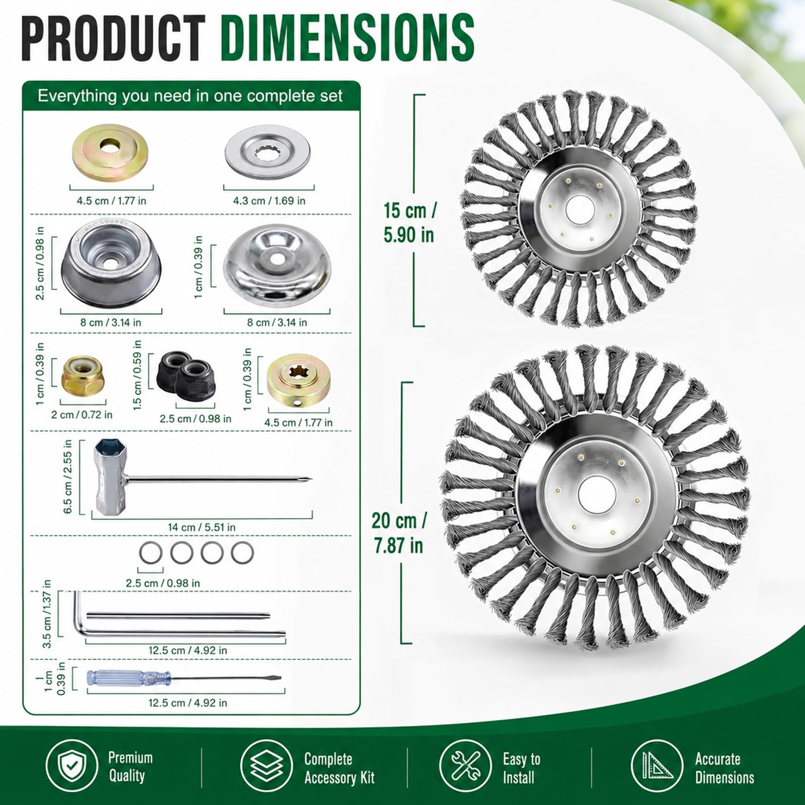 Unkrautbürste für Freischneider - 150mm und 200mm Wildkrautbürste Set mit 25,4mm Bohrung - universelle Fugenbürste passend für Motorsense Rasentrimmer und gängige Motorsensen Zubehör
