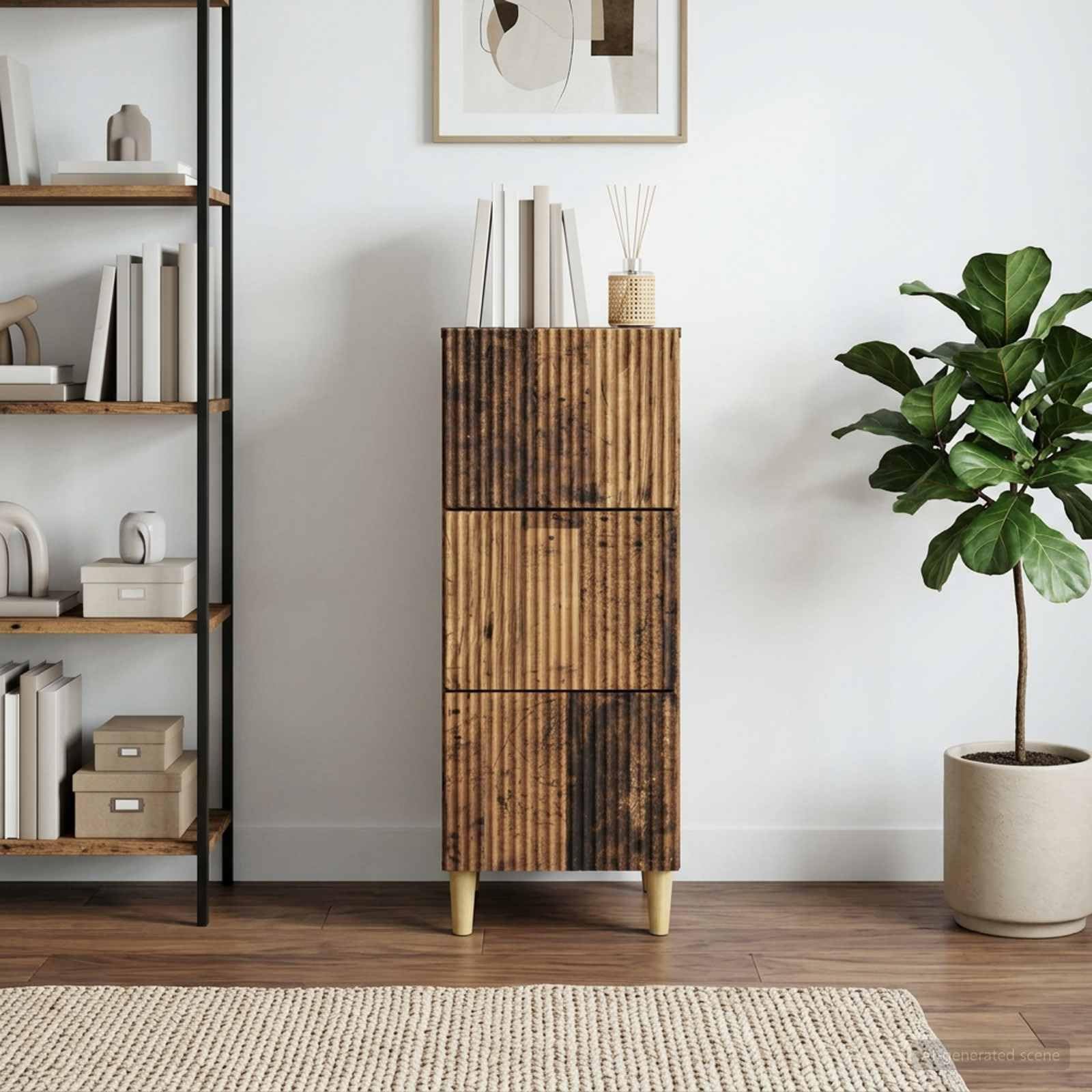Cassettiera in legno anticato, 33 x 34,5 x 90 cm, con 3 cassetti, per casa, ufficio, garage, armadio multiuso con spazio e design robusto