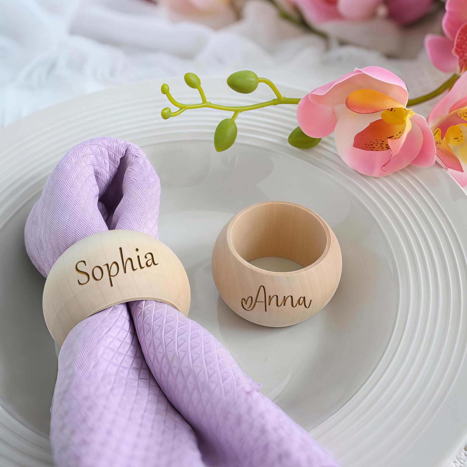 Personalized Wooden Napkin Rings, Custom Engraved Wood Napkin Holders For Wedding Place Cards, Guest Favors, Rustic Table Decor
