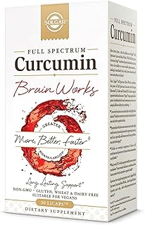 Solgar Full Spectrum Curcumin Brain Works, 90 Licaps - Support Memory Recall, Focus, Cognitive Function - Antioxidant Support - Curcumin, BacoMind, Choline, Vitamin B12 - Non-GMO, Vegan - 30 Servings