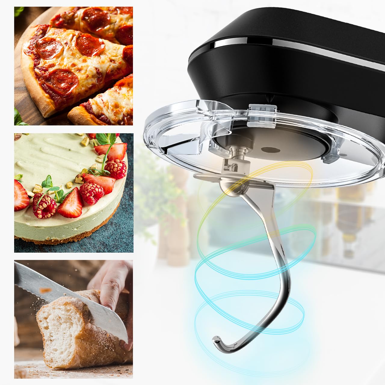 MalTec Planet MaltecChef Robot kuchenny 2200 W, hak do mieszania, hak do ugniatania, trzepacz, ochrona przed pryskaniem, 6 prędkości, 4 funkcje, czarny robot kuchenny, 6 l