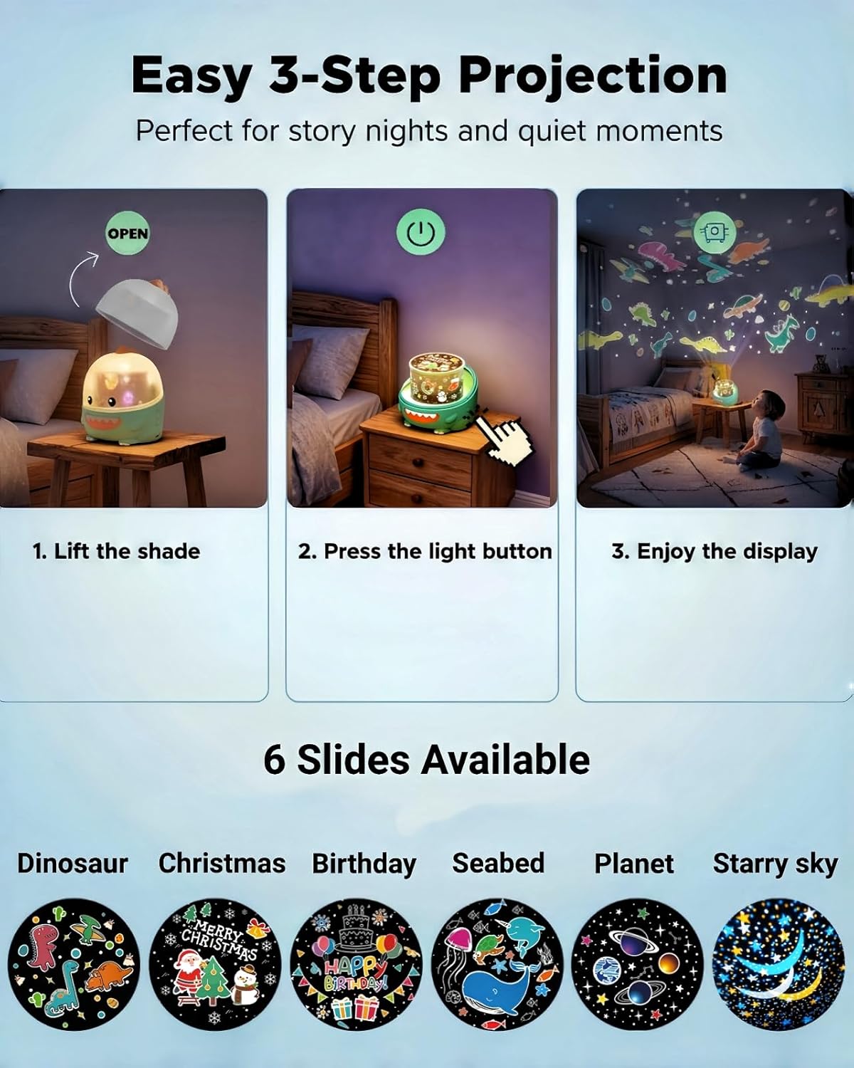 Dinosaur Toys for Kids 3-5, Dino Projector Baby Toys 6 to 12 Months, Christmas Birthday Party Xmas Gifts for 1-12 Year Olds Boys Girls Toys, Baby Toddler Children Kids Bedroom Decor