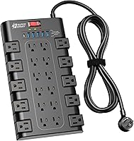 SUPERDANNY Surge Protector Power Strip: 22 AC Outlets & 6 USB Ports, 2100J Protection, 6.5ft Flat Plug, 1875W for Home Office Gaming Black