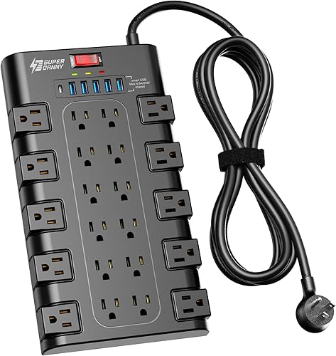 Regleta de alimentación, SUPERDANNY - Protector contra sobretensiones con 22 tomas de corriente AC y 6 puertos de carga USB, 1875 W/15 A, 2100