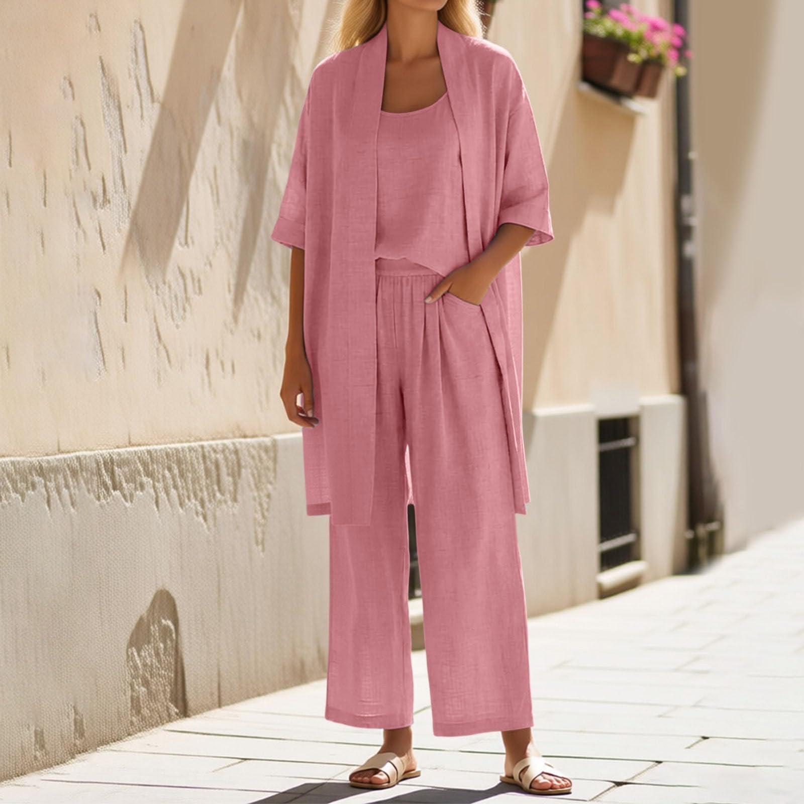 Completi Donna Estivi Sportivi - Tailleur Pantalone Donna Casual Comodo a Tre Pezzi con Pantaloni a Gamba Dritta Ideale per Viaggi Vacanze