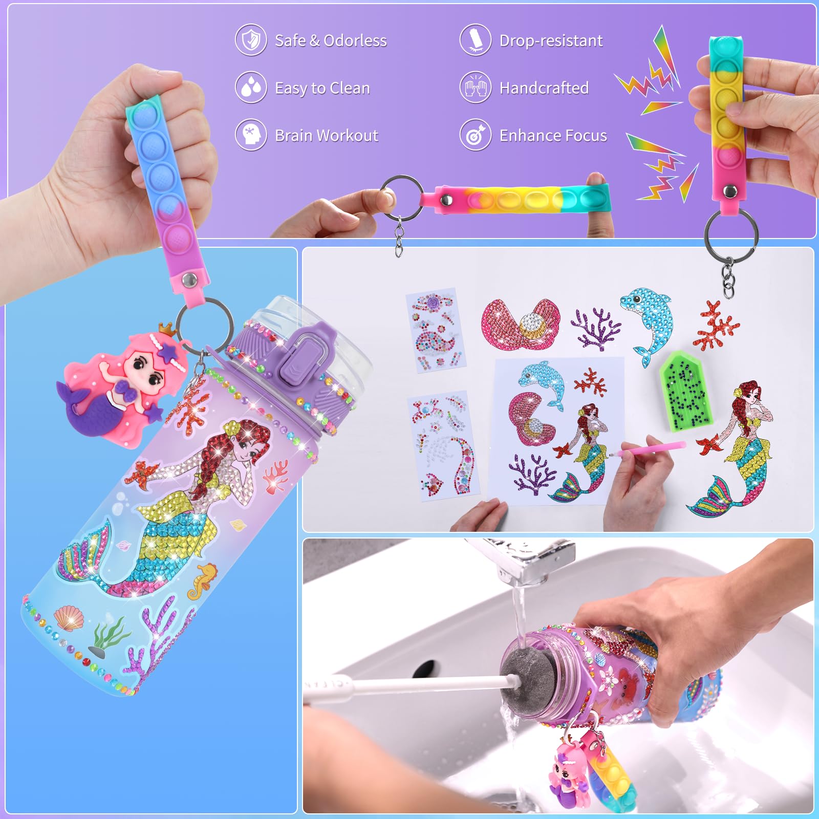 Decora tu propia botella de agua para niñas de 4 a 6 a 8 a 10 años, juguetes de sirena para niñas, manualidades de pintura, divertidos kits de artes y manualidades, regalos de cumpleaños y Navidad 4
