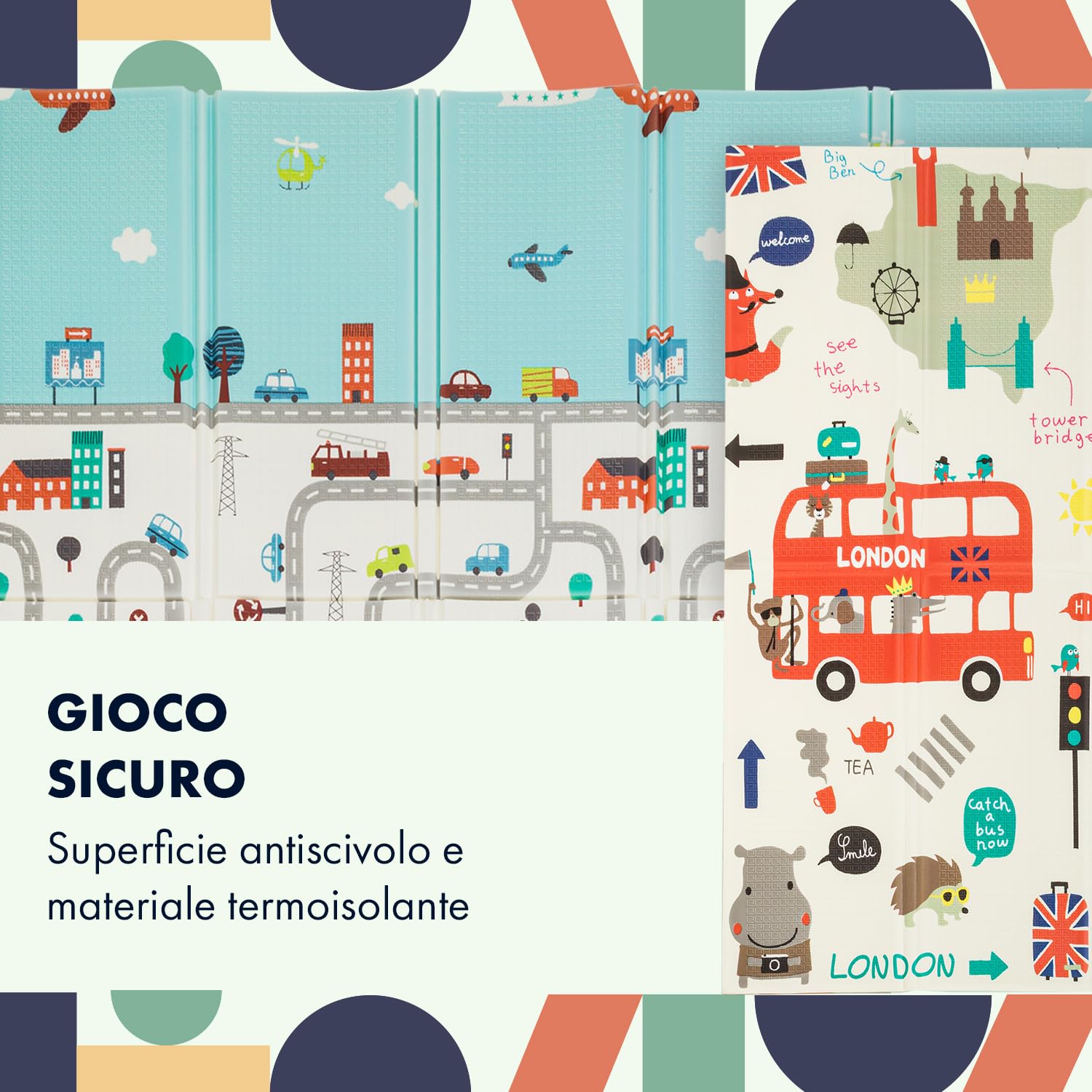 Babify Tappeto da gioco per bambini e neonati, spessore 1.5 cm, pieghevole, antiscivolo, extra large reversibile, impermeabile, portatile, a doppia faccia, (180 x 200 x 1.5 cm)