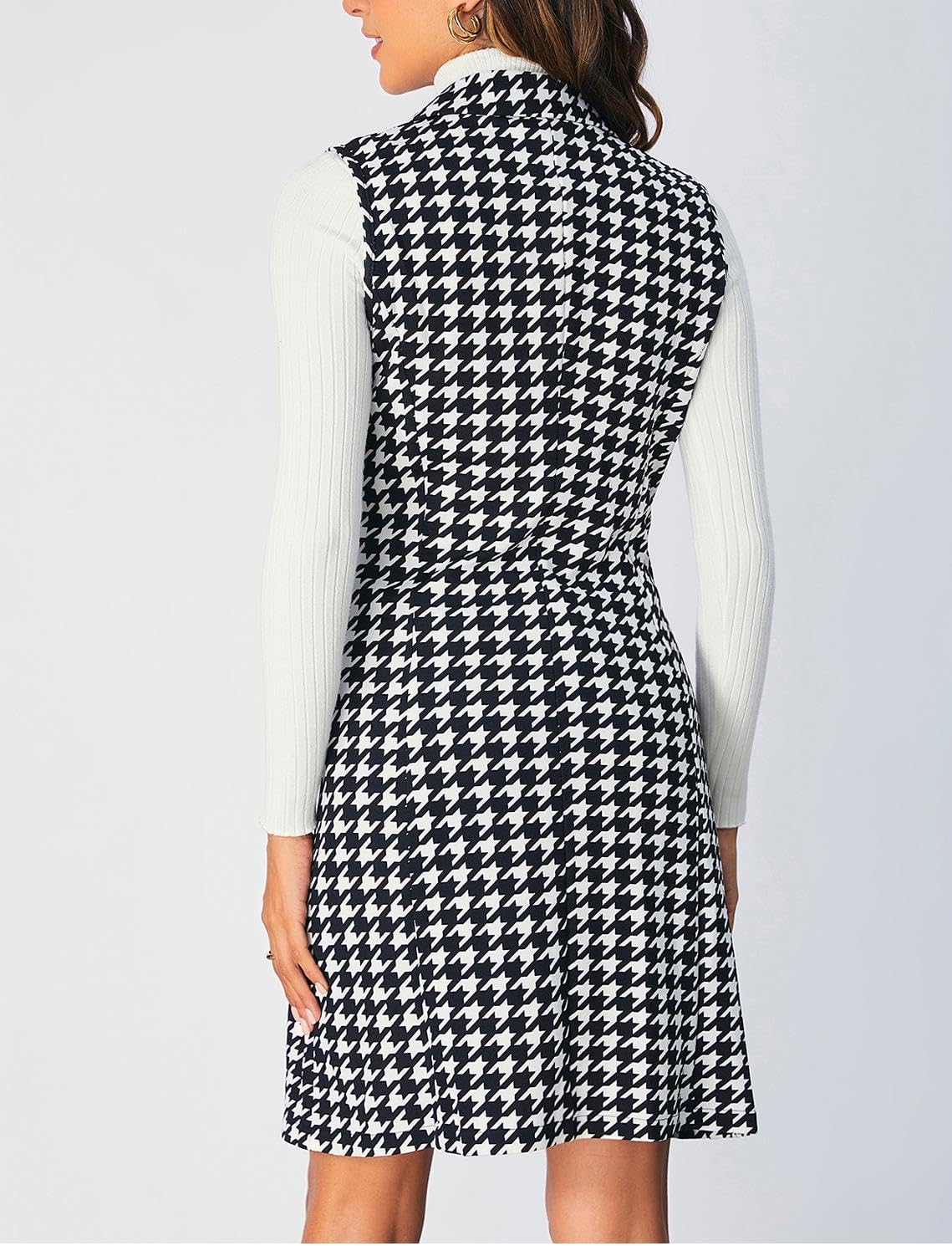 SOLY HUX Women's Plaid Houndstooth Print Blazer Long Vest Top Sleeveless Cardigan Jacket - Image 2