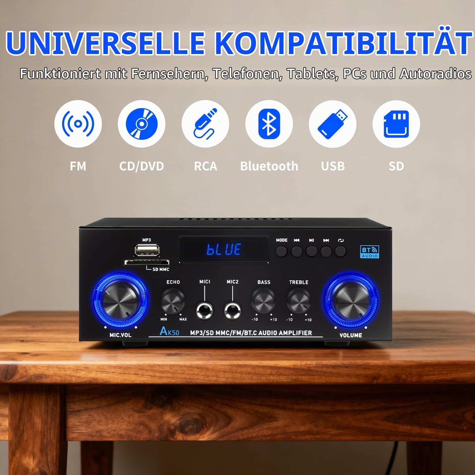 HiFi-Verstärker mit Bluetooth 5.3 Stereo 1000 W