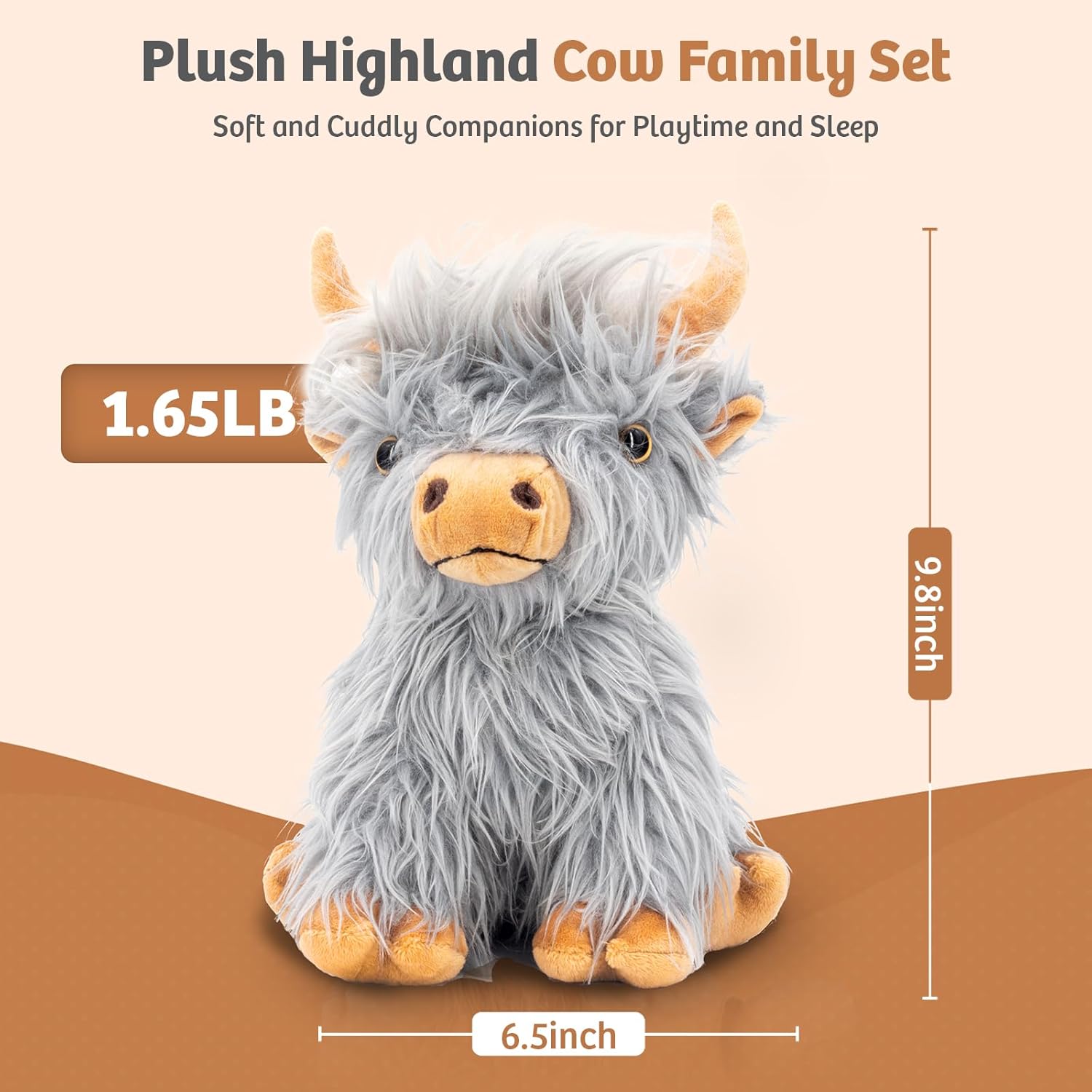 Marysun Highland Cow Stuffed Animal Toy Non-Microwavable Gray Stuffed Animal Gift for Girls and Kids - Image 3