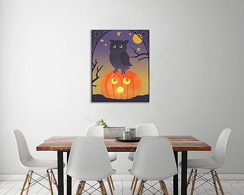Miniatura 3 de Jaxson Rea Beth Grove - Lienzo envuelto en lienzo con diseño de búho claro de Halloween Critter III, 32 x 40 pulgadas