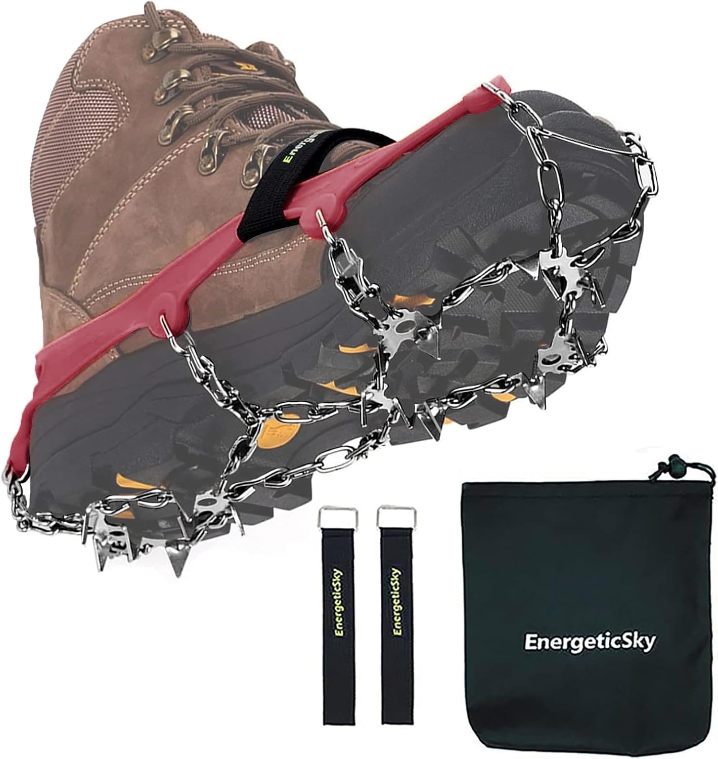 Upgraded Version of Walk Traction Ice Cleat Spikes Crampons,True Stainless Steel Spikes and Durable Silicone,Boots for Hiking On Ice & Snow Ground,Mountian.