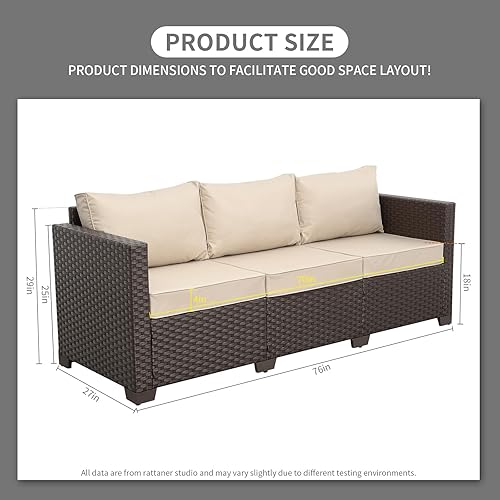 Miniatura 2 de Rattaner Muebles de patio, sofá de mimbre de 3 asientos, muebles de exterior, sofá de exterior, asiento profundo, respaldo alto, funda impermeable,