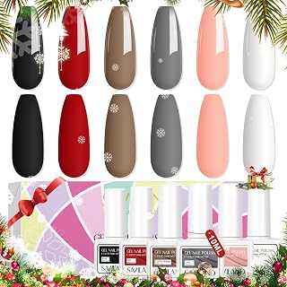 SAVILAND Gel Polish Set - 6 Colors 10ML Gel Nail Polish Christmas Red Black Gray Soak-off U V LED Nail Art Gel Polish Starter Set Vintage Color Collection for Gel Nail Salon DIY Home Gift Set