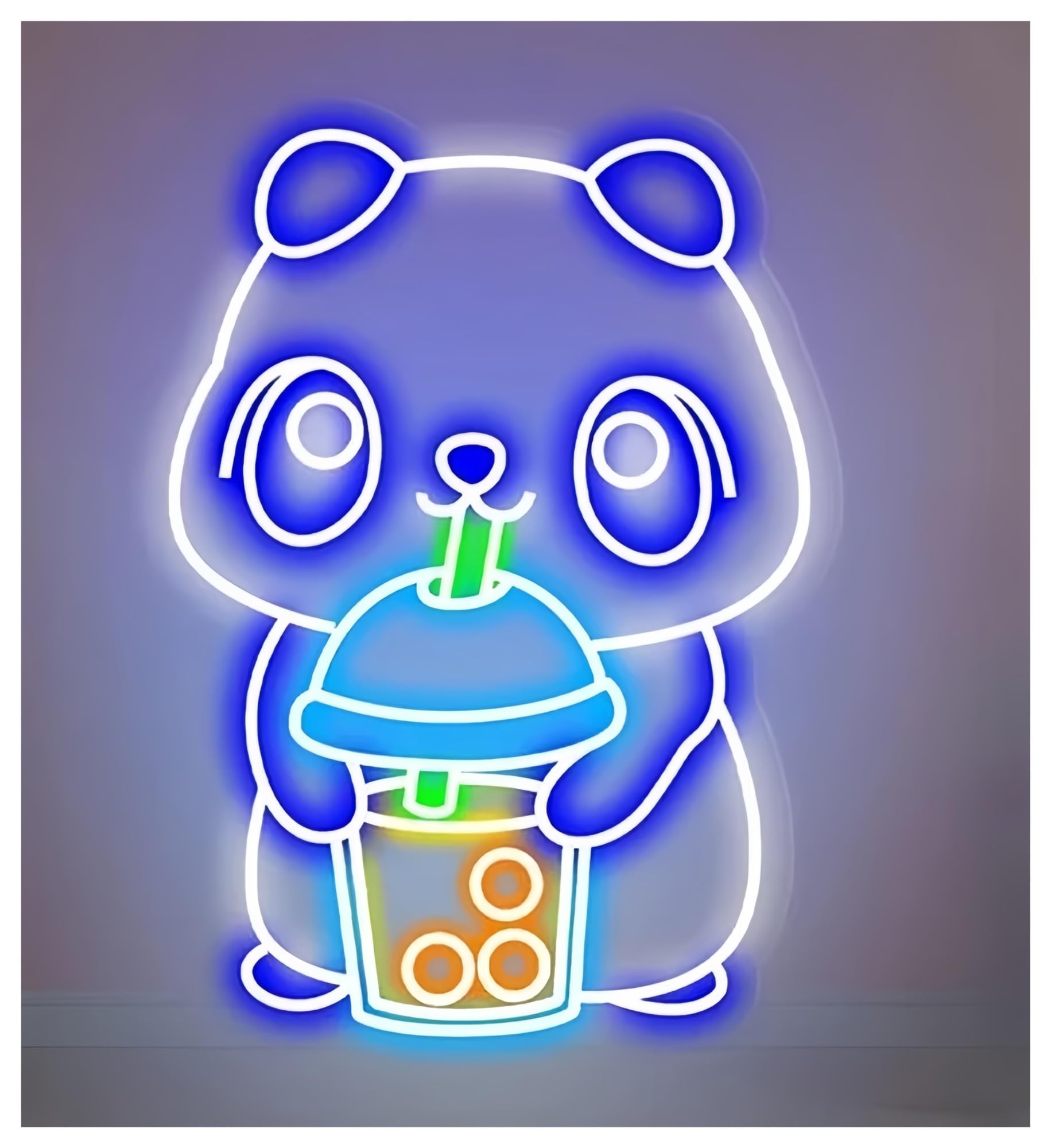 SHOUXI Sign Lamp Cute Bear Drink Bubble Tea Neon Signs for Coffee Shop Decoration Wall Decor 60cm(C)