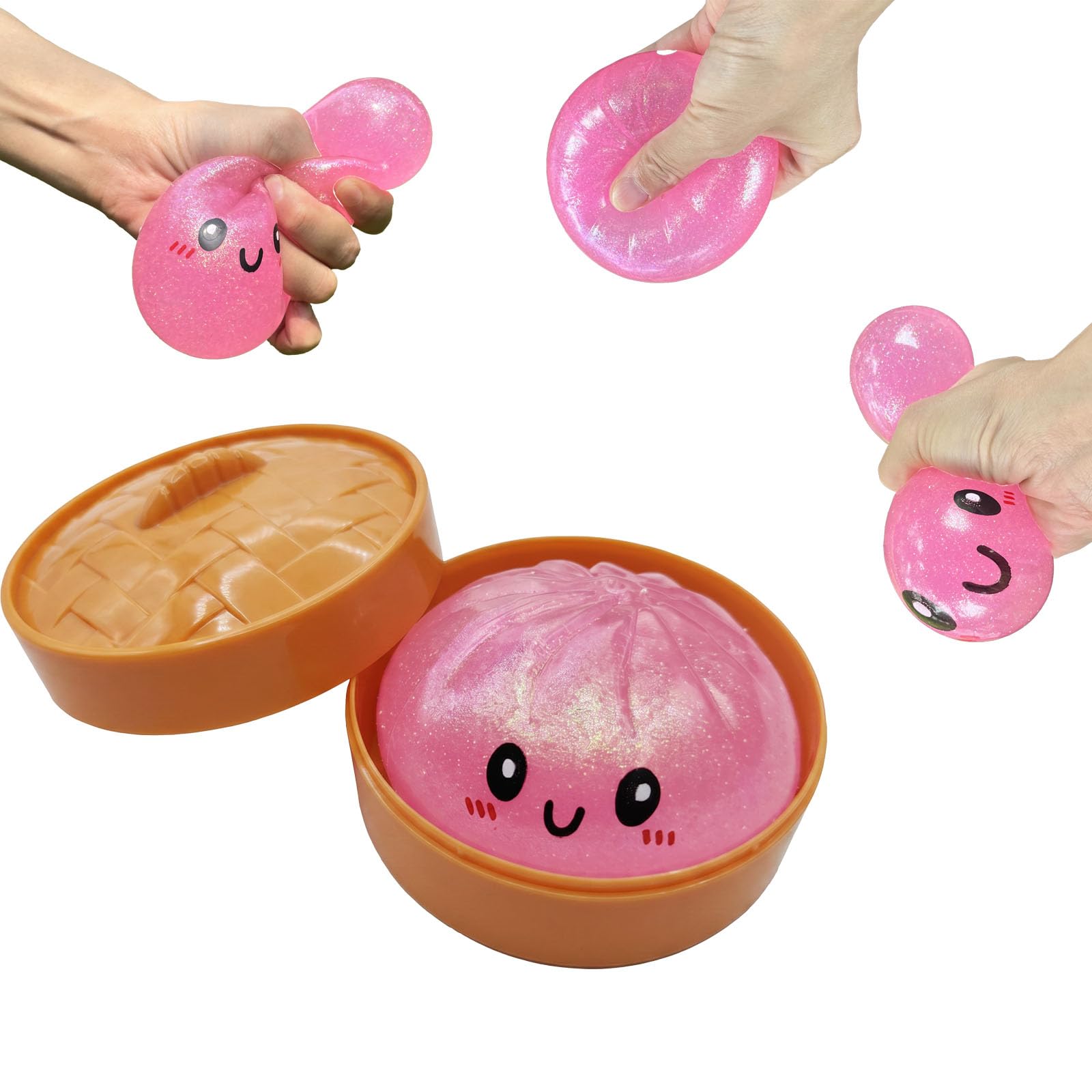 Giant Dumpling Squishy, Mystery Squishy Dumpling Fidget Toys, Glitter Squishys Sensory Toys Stress Balls for Adults Kids Adhd Autism, Fufu Squishies Bao Bun for Anxiety Relief (Glitter Pink)
