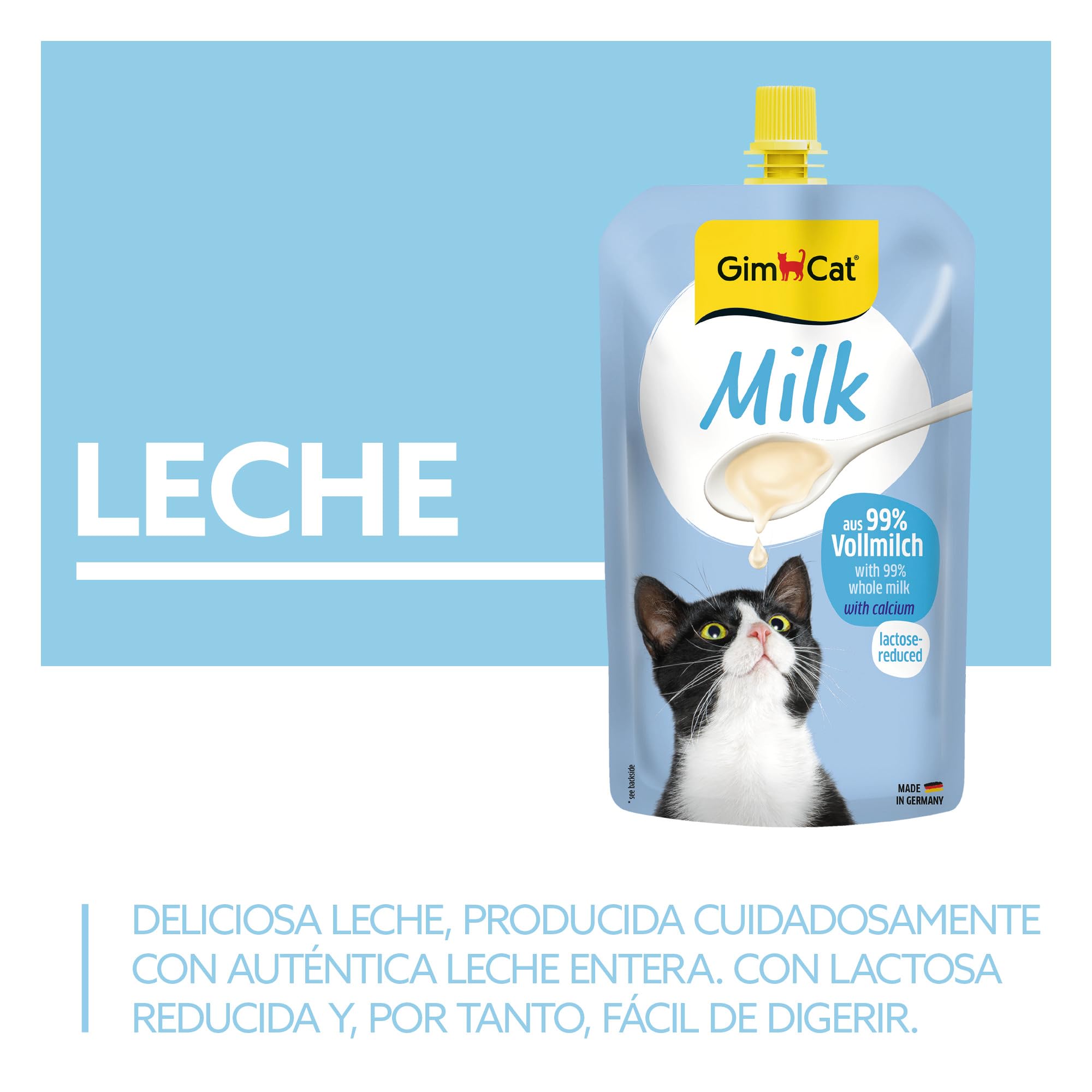GimCat Milk - Leche para gatos de auténtica leche entera con contenido reducido de lactosa y con calcio para unos huesos sanos - 1 bolsa (1 x 200 g)