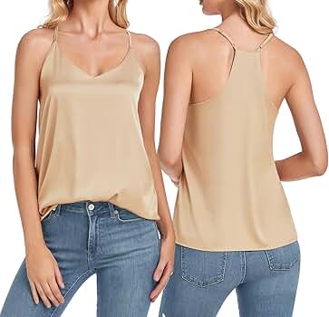 【quūi 】quui　back cross satin camisole Wantschun Womens Silk Satin Camisole V-Neck Adjustable Spaghetti