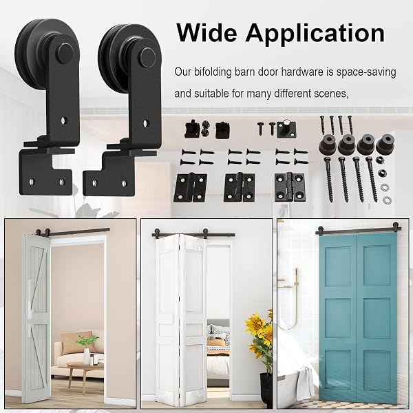 TSMST 76,3 cm/2,5 ft Bi-Fliegue Sistema completo de puerta corredera, ahorro de espacio para 2 puertas, lisa y silenciosa en forma de T (sin puerta) - 5