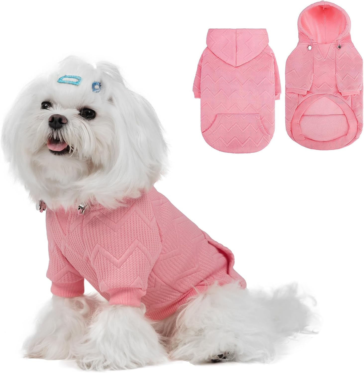 EXPAWLORER Dog Hoodie for Small Medium Large Dogs, Soft and Warm Fall Pet Clothes,Dog Sweater with Leash Hole and Pocket, Winter Cold Weather Coat, Sweatshirt for Boys Girls, Pink S
