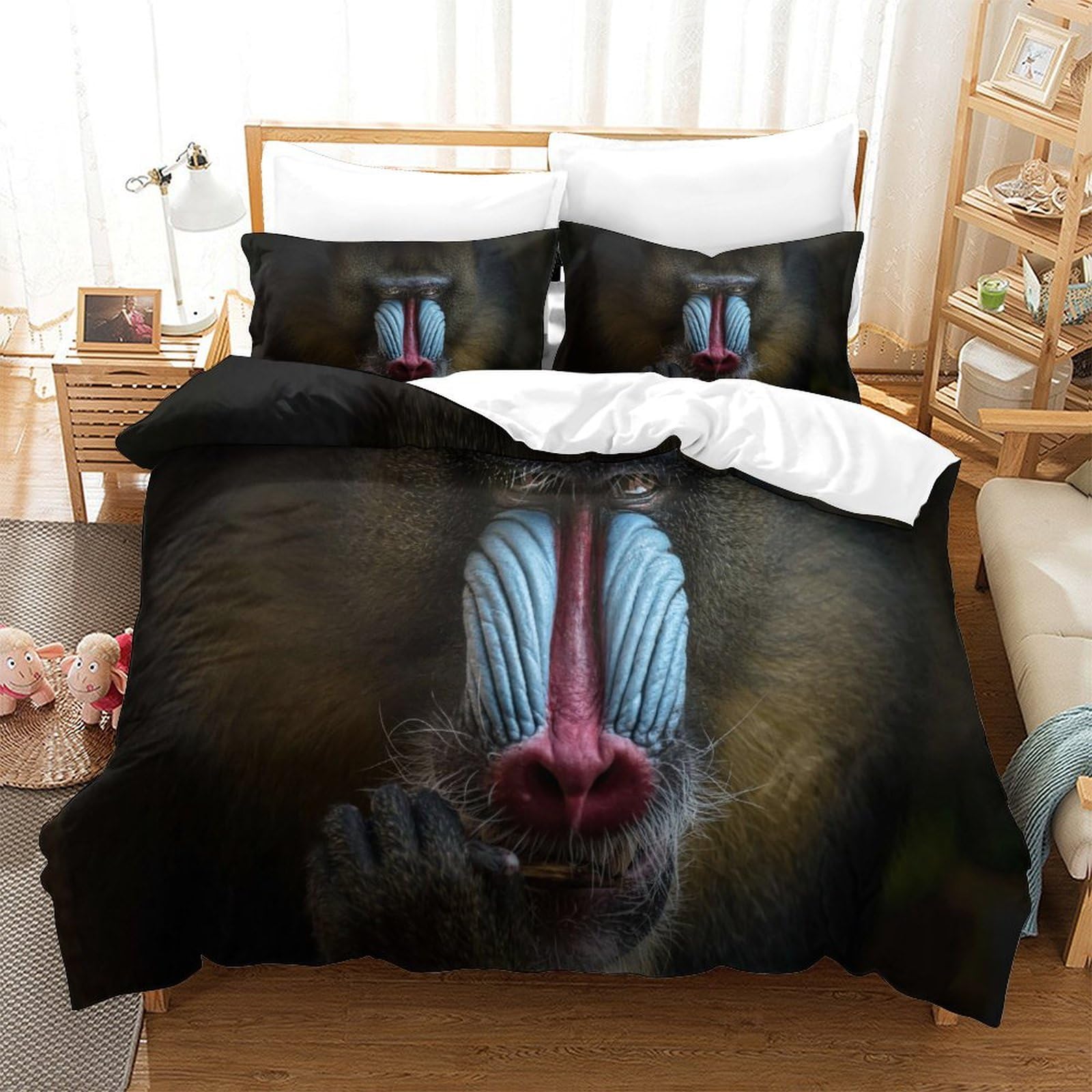 P1S9U7W5Y 3D Printed Animal Pattern Duvet Cover Set 3pcs Microfiber Baboon Bedding Set King