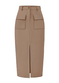 KIRUNDO Midi Skirts for Women Spring Summer High Waisted Cargo Trendy Pencil Slit Dressy Casual Business Work Long