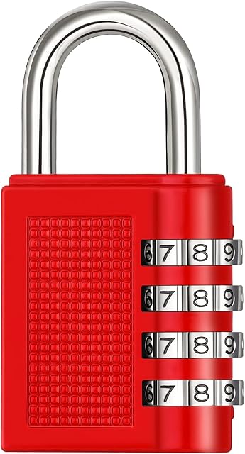 ZHEGE 4 Digit Combination Locker Padlock for Gym, School and Employee Lockers, Cabinet, Toolbox, Outdoor Combination Lock for Gate, Door, Shed, Fence, etc. (1P, Red)