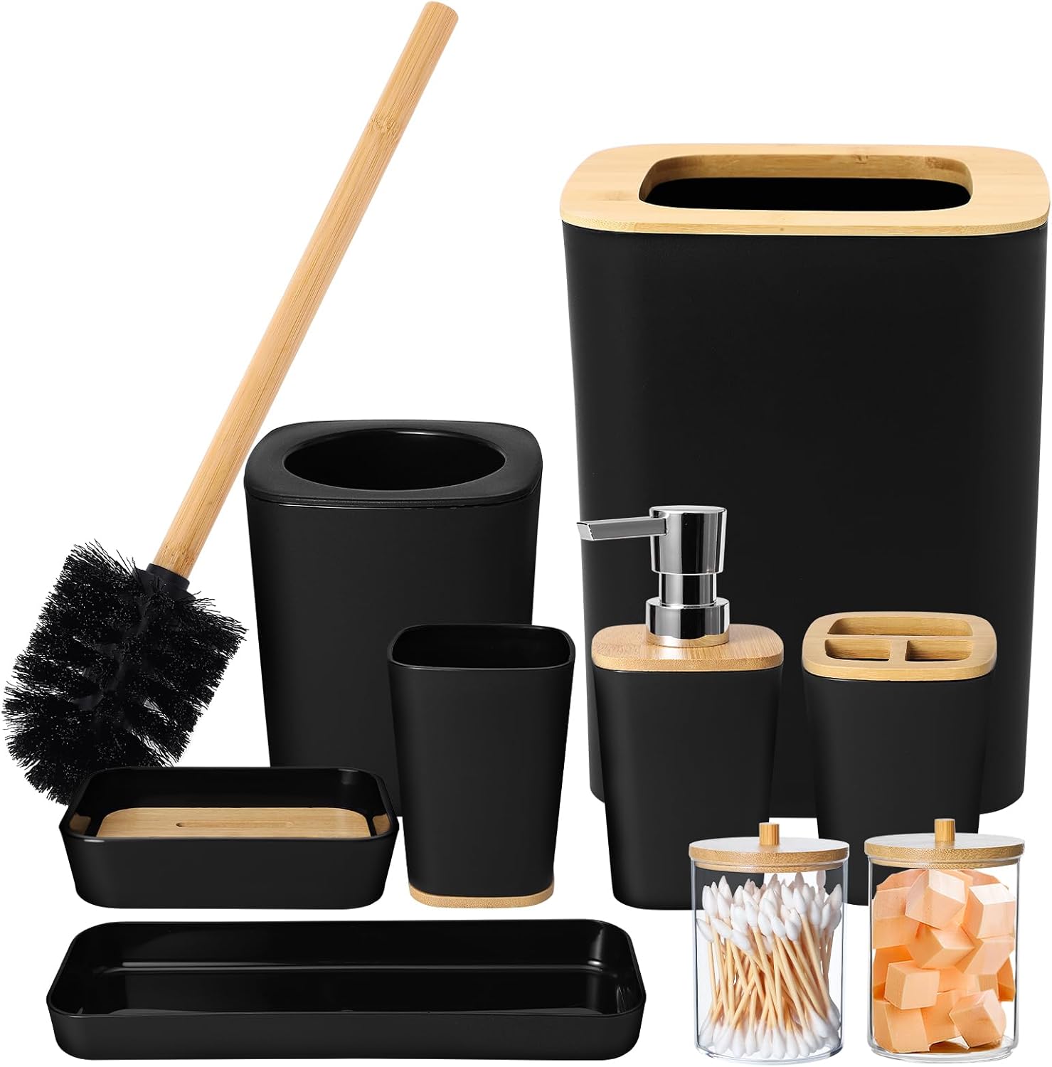 Black Bathroom Accessories Set, 9 Piece Bathroom Accessory