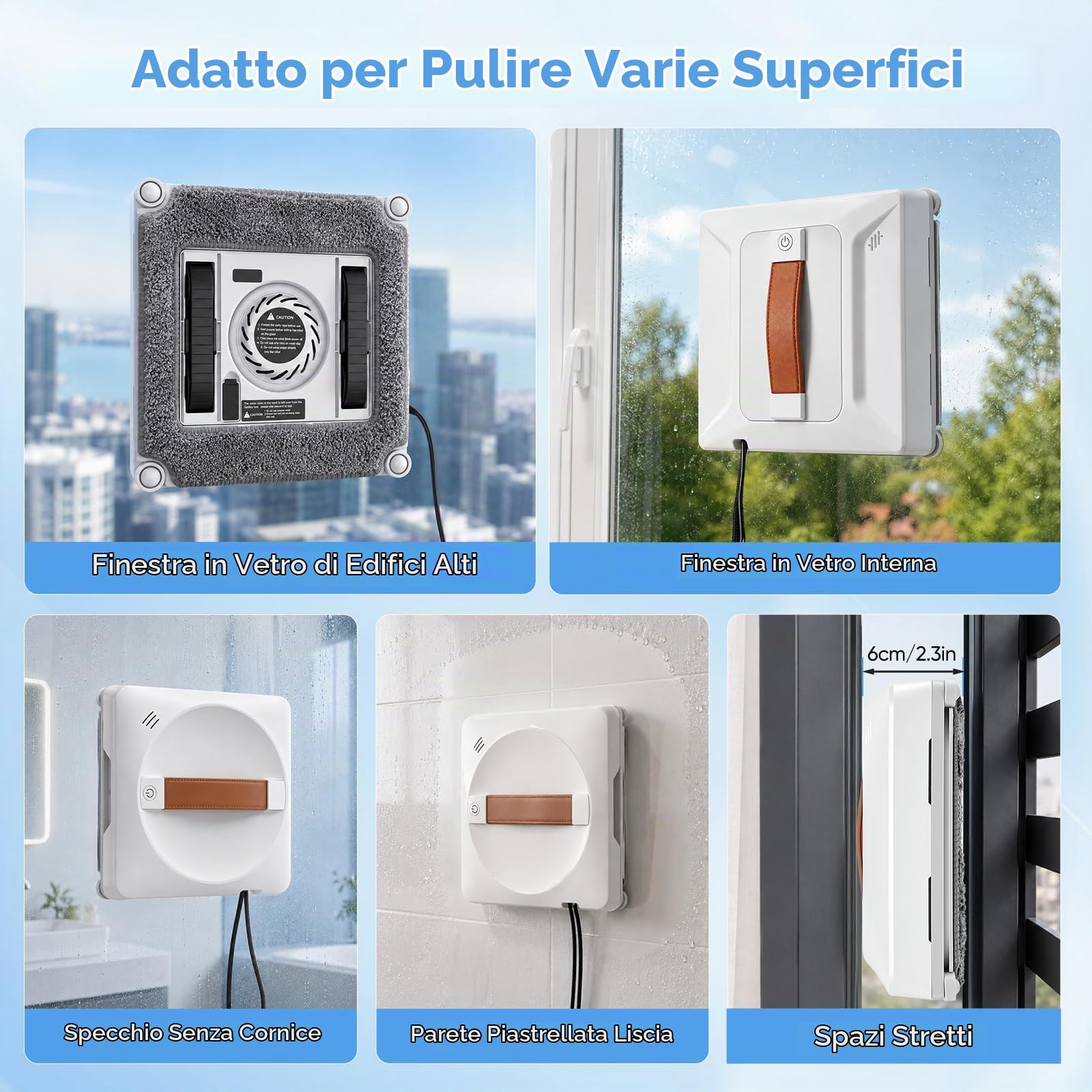 Robot lavavetri elettrico 5600 PA 0.35m/min, Robot lavavetri Robot per pulizia vetri con remoto, Controller 3 modalità di pulizia Robot lavavetri finestre Pulisci vetri elettrico