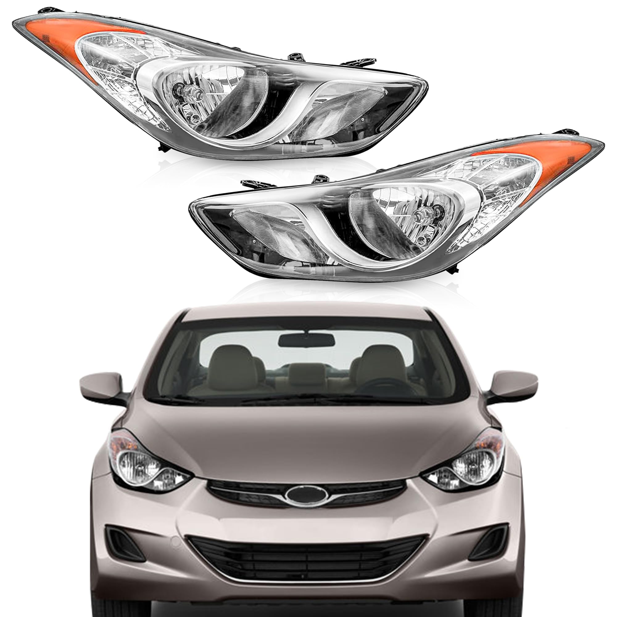 Lussyken 2PCS Left And Right Side LH RH Headlight Halogen Headlamp For 2011 2012 2013 Hyundai Elantra HY2502161 HY2503161