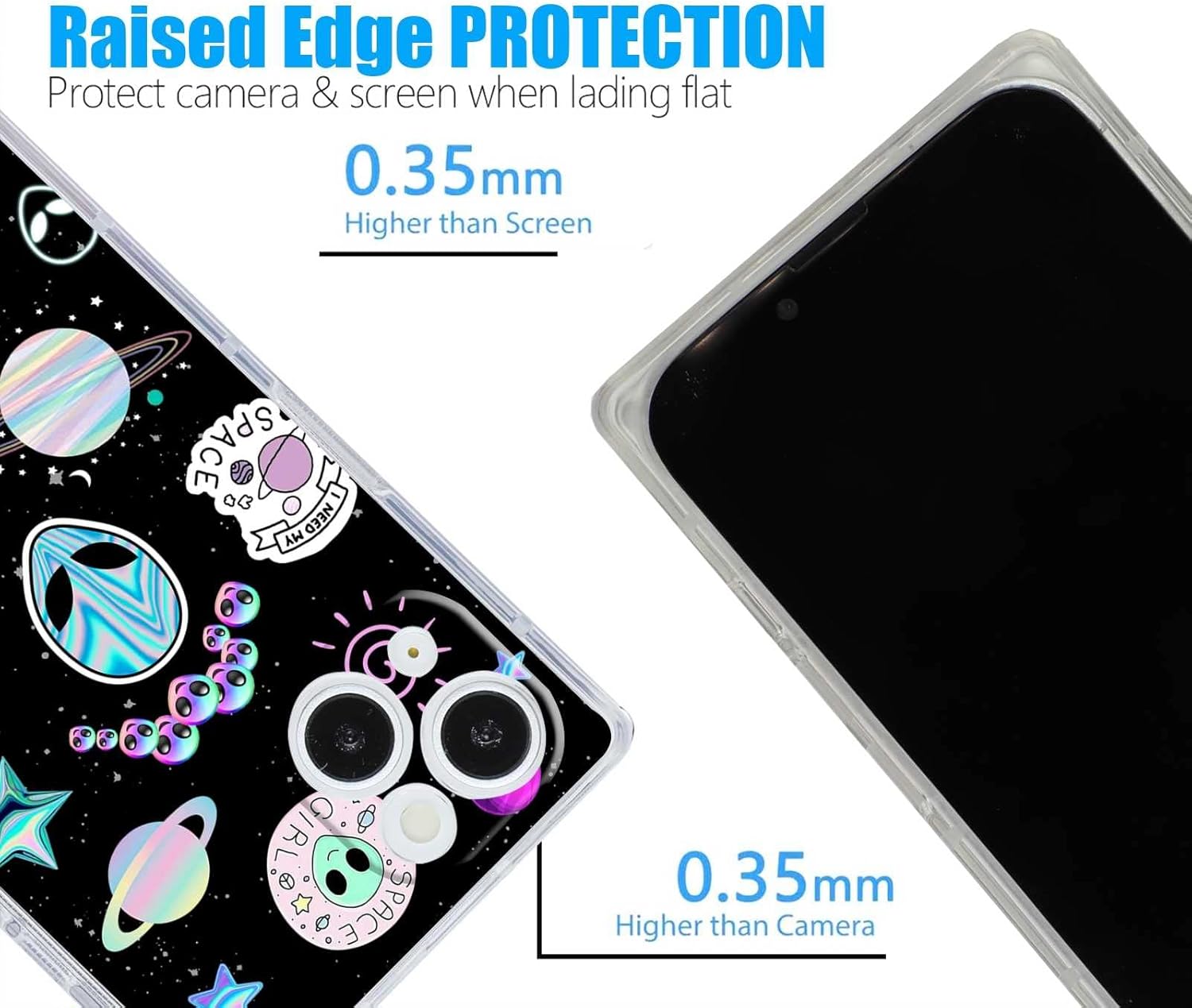 Compatible with iPhone 13 Case, Aesthetic Trippy Alien Space Planet Stars Black Pattern for iPhone Case Girls Boys, Soft TPU Transparent Trendy Clear Case for iPhone 13